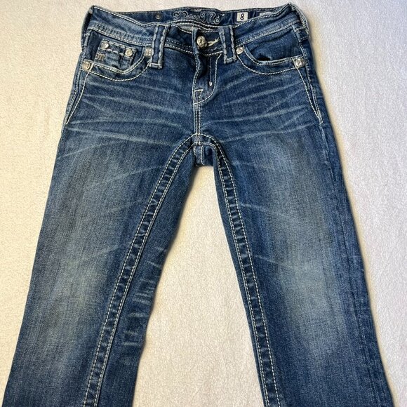 Miss Me Girls Capri Jeans Size 8 Rhinestone Embellished Back Pockets Distressed - Picture 1 of 10